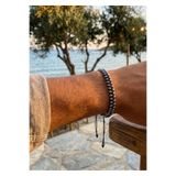 Duke Nickle Erkek Gümüş Metal Boncuklu Siyah İpli Ayarlanabilir Bileklik Modern Tasarım