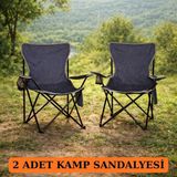 Dükkanönü 2'li Katlanır Rejisörlü Cepli Mavi Kamp Sandalyesi Kot Yerden Yüksek Tasarım ile 133 kg Kapasite