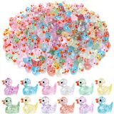 DULEFUN 100 adet Mini Glitter ördekler renkli minik küçük küçük reçine ördekler gizlemek için plastik hayvan figürleri Dollhouse mikro Dollhouse peyzaj akvaryum süslemeleri