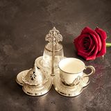 Dülger Avm Damat Kahvesi Fincan Seti - Tekli Kahve Sunum Seti - Lüks Dekoratif Hediyelik - Gümüş