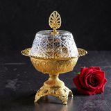 Dülger Avm Lüks Metal Ayaklı Cam Kapaklı Lokumluk - Gold Desenli Dekoratif Şekerlik - Söz Nişan Çikolata Sunumluğu ve Ikramlık - Altın