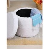 Dulgera Peluş Sandıklı Large Çok Amaçlı Puf - Beyaz