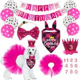 duludulu Köpek Doğum Günü Bandana Şapka Kız Köpek Doğum Günü Partisi Malzemeleri Kırmızı Köpek Tutu Taç Eşarp Numaraları Kırmızı Papyon Köpek Tutu Etek Paw Balonlar Kız Köpek Doğum Günü Süslemeleri