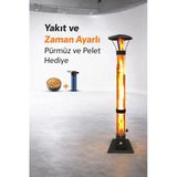Dumansız Füze Roket Pelet Sobası Yakıt Ayarlı Ve Tekerli 170 Cm, 6Mm Izgaralı, Pürmüz Pelet Dahil