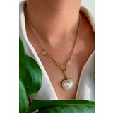 Dumledo Sedef Kalp Gold Çelik Charm Kolye