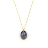 Dumortierite Doğal Taş Gold Renkli Kolye KLY-1249