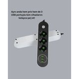 Dunai Store 3 USB Çıkışlı Hızlı Şarjlı Anahtarlı Üçlü Priz