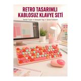Dunai Store Renkli Retro Tuş Takımlı Klavye – 3 Cihaz Bağlantısı, Medya Kısayol Tuşları Yeni Nesil
