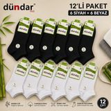Dündar Erkek Bambu Patik Çorap Plus Dikişsiz 12'li - 41 - 45 - Siyah - Beyaz