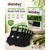 Dündar Plus Erkek Bambu Patik Çorap 12’li Paket Siyah 40-44 Dikişsiz 4 Mevsim - 40 - 44