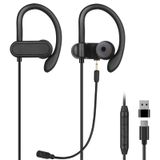 DUNGZDUZ USB-C ve USB-A Bağlantılı Akıllı Telefonlar ve PC'ler için USB Kulaklıklar, Boom Mikrofon ve Sarmalı Kulak Kancaları - Yakınlaştırma, Ekipler, Skype, Çağrı Merkezleri ve Uzaktan Çalışma için