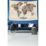 Dünya Bitki Haritası Desenli Leke Tutmaz Kadife Dokulu Kumaş Duvar Örtüsü Duvar Halısı Tapestry Wll169, 35 X 50