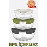 Dünya Fresh Box Kilitli Kare Saklama Kabı (500, 900, 1500 Ml) (Üçlü Set)