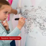 Dünya Haritası - Yapışkansız Tutunan Akıllı Kağıt & Silgili Tahta Kalemi Hediyeli