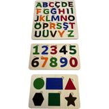 Dünya Keçe Kaplı Puzzle Seti, Ahşap Bul-Tak Yapboz Set, Eğitici Bulmaca, Harf/Rakam/Şekil Öğrenimi