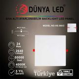 Dünya Led HS.068/2 24W Sıva Altı 4000K Ilık Beyaz Işık Kare LED Panel