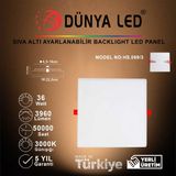 Dünya Led HS.069/3 36W Sıva Altı Backlight 3000K Günışığı Kare LED Panel