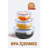 Dünya Lock ve Fresh Silikon Contalı, Sızdırmaz Kilit Kapaklı, 3’lü Yuvarlak Saklama Kabı Seti (400, 800, 1350ml) Mavi