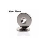 Dünya Magnet 1 Adet 30Mm X 10/5Mm X 5Mm Havşalı Vida Atılabilir Güçlü Neodyum Mıknatıs
