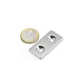 Dünya Magnet 1 Adet - Köşeli Iki Havşa Delikli, Neodyum Mıknatıs, 40X20X5 Mm - D:10/5 Mm, Güçlü Magnet, N35