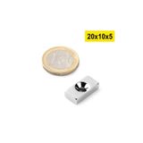 Dünya Magnet 1 Adet, Köşeli, Neodyum Mıknatıs, 20X10X5 Mm, D:8/4 Mm, Havşa Delikli, Güçlü Magnet, N35 Kalite