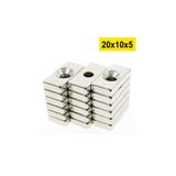 Dünya Magnet 10 Adet, Neodyum Mıknatıs, 20X10X4X5 Mm, Köşeli, Havşa Delikli, Güçlü Magnet, N35 Kalite