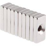 Dünya Magnet 10 Adet, Neodyum Mıknatıs, Köşeli, Havşa Delikli, Güçlü Magnet, 20 x 10 x 4 x 5 mm - Gümüş