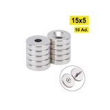 Dünya Magnet 10 Adet - Yuvarlak Neodyum Mıknatıs, 15X5 Mm, Havşa Delikli, Güçlü Magnet, (Çap:15Mm, Kalınlık:5Mm)