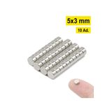 Dünya Magnet 10 Adet - Yuvarlak Neodyum Mıknatıs, Çap: 5X3 Mm, Güçlü Magnet, N35 Kalite