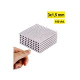Dünya Magnet 100 Adet - Yuvarlak Neodyum Mıknatıs, 3X1,5 Mm, Güçlü Magnet, N35 Kalite