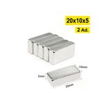 Dünya Magnet 2 Adet - Köşeli Neodyum Mıknatıs, 20X10X5 Mm, Güçlü Magnet, N35 Kalite