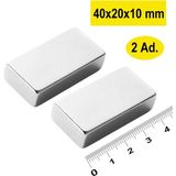 Dünya Magnet 2 Adet - Köşeli Neodyum Mıknatıs, 40X20X10 Mm, Süper Güçlü Magnet, N35 Kalite - Çok Renkli