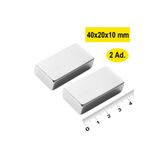 Dünya Magnet 2 Adet - Plaka Mıknatısı, 40X20X10 Mm, Güçlü Neodyum Mıknatıs, N35 Kalite