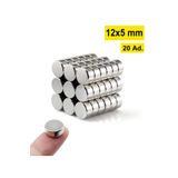 Dünya Magnet 20 Adet - Yuvarlak Neodyum Mıknatıs, 12X5 Mm, Güçlü Magnet, (Çap: 12 Mm, Kalınlık: 5 Mm)