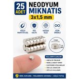 Dünya Magnet 25 Adet Neodyum Mıknatıs 3x1,5 mm N35 Güçlü Yuvarlak Magnet Mini Disk Mıknatıs