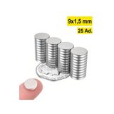 Dünya Magnet 25 Adet - Yuvarlak Süper Güçlü, 9X1,5 Mm, Neodyum Mıknatıs, Çap 9Mm X Kalınlık 1,5Mm