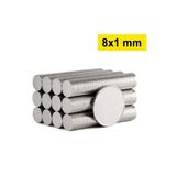 Dünya Magnet 30 Adet - Yuvarlak Neodyum Mıknatıs, 8X1 Mm, Güçlü Magnet, Buzdolabı Magneti Mıknatısı