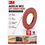 Dünya Magnet 3M Akrilik İnce Çift Taraflı Bant 10mm x 10 Metre Led Şerit Yapıştırma Güçlü Şeffaf Bant