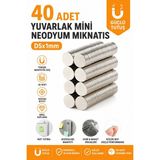 Dünya Magnet 40 Adet 5x1 Yuvarlak Mini Neodyum Mıknatıs Magnet - Çap 5mm x Kalınlık 1mm - Gümüş