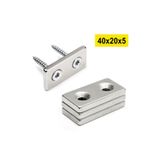 Dünya Magnet 5 Adet - Havşa Delikli, Neodyum Mıknatıs, 40X20X5 Mm, D:10/5 Mm, Köşeli, Güçlü Magnet, N35 Kalite