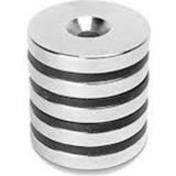 Dünya Magnet 5 Adet Neodyum Mıknatıs Çap: 40 Mm, Kalınlık : 5 mm Havşa Delikli - Gümüş