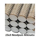 Dünya Magnet Mıknatıs, 15X3 Yuvarlak Süper Güçlü Neodyum Mıknatıs(15'li Paket)