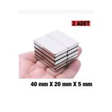 Dünya Magnet Plaka Mıknatısı, Köşeli Neodyum Mıknatıs, 40X20X5 Mm, Süper Güçlü Magnet - 2 Adet