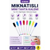 Dünya Magnet Silinebilir Mıknatıslı Mini Tahta Kalemi, 8 Renk, Yaz-Sil, Yazı Tahtası Kalemi, Keçeli Silgili Kalem - 8 Adet - Karışık-Çok Renkli