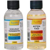 Dünya Magnet Yağlı Boya Seti Yardımcı Malzemeler 2 x 100 ml Terebentin Resim Keten Yağı