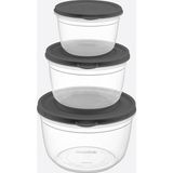 Dünya Plastik 3 Parça Kapaklı Vakum Yuvarlak Set (625-1200-2100 Ml) Vakumlu Saklama Kabı 3 Parça Set - Şeffaf