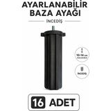 Dünya Sünger 16 Adet Ayarlanabilir Baza Ayağı 10-14 cm Incediş Vidalı Siyah Plastik Yatak, Koltuk, Kanepe ve Mobilya Ayağı