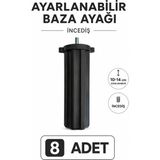 Dünya Sünger 8 Adet Ayarlanabilir Baza Ayağı 10-14 cm Incediş Vidalı Siyah Plastik Yatak Koltuk Kanepe ve Mobilya Ayağı