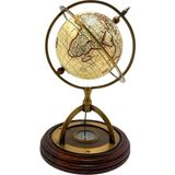 Dünyadan Hediyeler Ahşap Kaideli Pirinç Stantlı Dünya Küresi ve Pusula Masa Üstü Dekor 16X28CM - Karışık-Çok Renkli - Standart - Ev, Ofis ve Okul dekor Dünya Küre