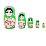 Dünyadan Hediyeler Ahşap Matruşka Bebek 5 li Set Yeşil No.2